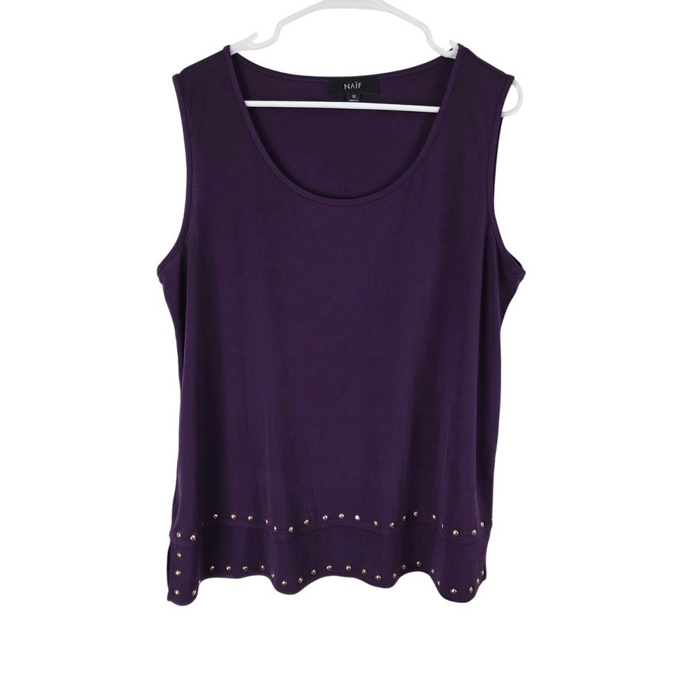 NAIF Tank Blouse 1x Womens Plus Size Scoop Neck Lagen Look Purple Sleeveless